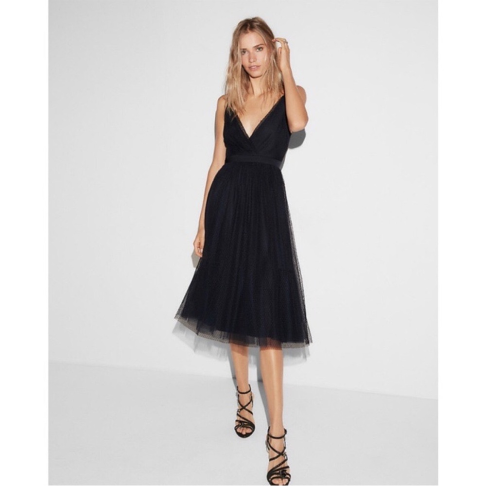 Express Navy Tulle Midi Dress